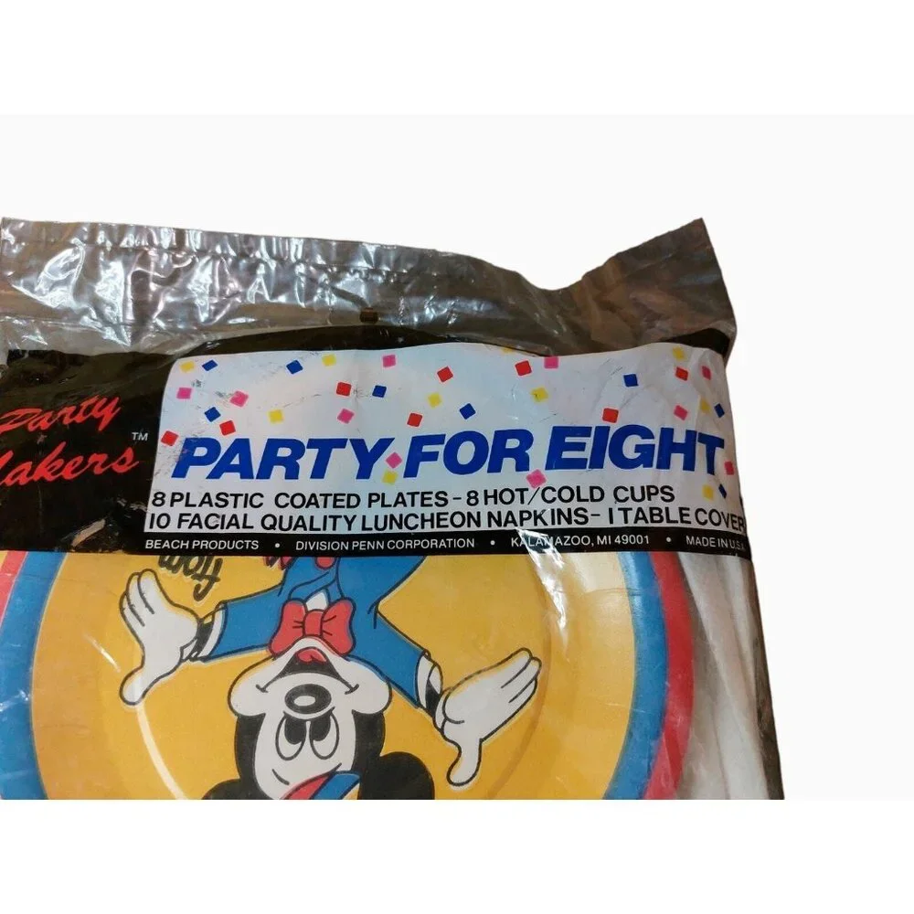 Vintage Disney Mickey Mouse Birthday Party Set For Eight With Plates Cups Napkin